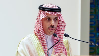 Saudi Foreign Minister Faisal bin Farhan speaks at a joint press conference with US Secretary of State Antony Blinken. Reuters