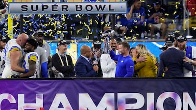 Los Angeles Rams head coach Sean McVay holds the Lombardi Trophy. Reuters