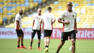 Vincent Kompany trains on Saturday ahead of Belgium's Sunday match with Russia at the 2014 World Cup. Martin Bureau / AFP / June 21, 2014