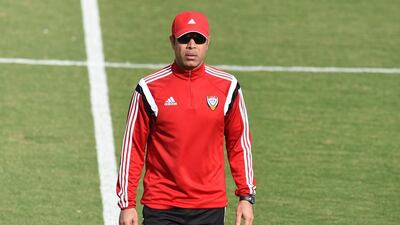 UAE coach Mahdi Ali oversees a team training session in Australia on Wednesday to prepare his team for their first Asian Cup match on Sunday.
