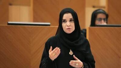 Dr Amal Al Qubaisi speaks up about the need to help families with children who have Down Syndrome at an FNC meeting. Delores Johnson/ The National