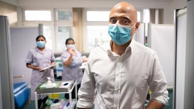 UK Health Secretary Sajid Javid visits St George’s Hospital in south-west London. PA