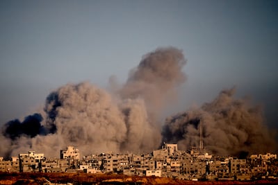 Smoke rises following an Israeli strike in the northern Gaza Strip. AP