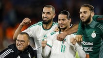 Nabil Bentaleb and Anis Hadj Moussa celebrate the win over Netherlands in Rotterdam. EPA