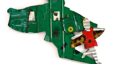 Abdul Rahman Katanani's 'A girl with her shadow', 2019, part of his online solo exhibition to be shown in January. The artist was born in a Lebanese refugee camp and his works address issues of displacement and resilience. Courtesy Art Dubai