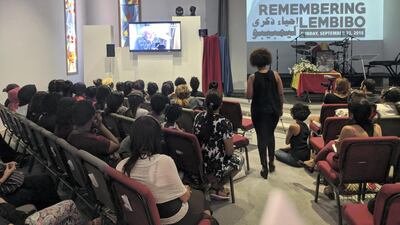 Memorial service for Lembibo, an Ethiopian domestic worker who died in Lebanon. Richard Hall for The National