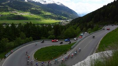 Riders on the climb near Bormio during Stage 15. AFP
