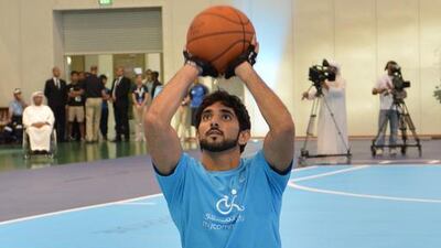 Sheikh Hamdan bin Mohammed shoots the ball. (WAM / April 15, 2014)