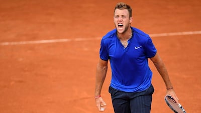 Jack Sock of the United States reacts during the Men’s Singles first round match against Robin Haase of the Netherlands on day two of the 2016 French Open at Roland Garros on May 23, 2016 in Paris, France. (Dennis Grombkowski/Getty Images)