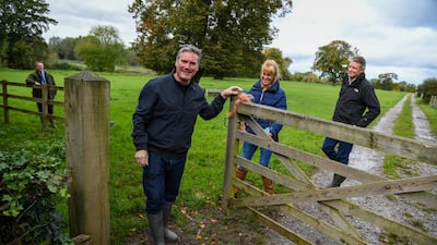 Labour leader Keir Starmer is shown around Barford Park Farm by NFU President Minette Batters on October 08, Salisbury, England. Finnbarr Webster/Getty Images