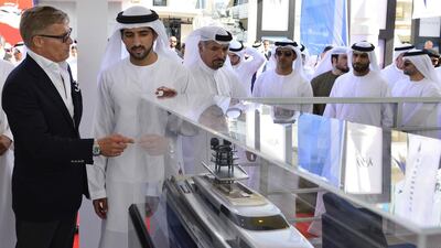 Sheikh Hamdan is shown around the Dubai International Boat Show.