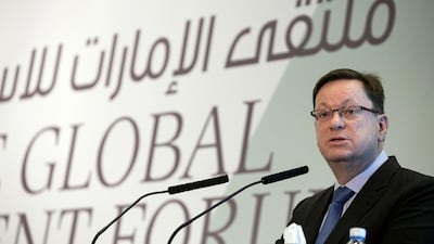 Alex Thursby, the chief executive of National Bank of Abu Dhabi, during his presentation at the 6th Annual Global UAE Investment Forum sponsored. Silvia Razgova / The National