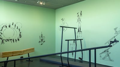 In 'Quantitative Infinity of the Objective', the gallery space is transformed into an imperfect gymnastics training area, fitted with altered equipment that destabilises aesthetic form and balance.