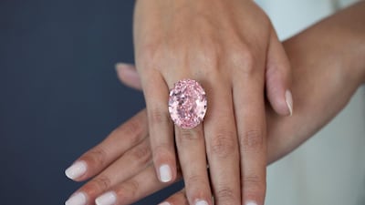 The Pink Star is the largest internally flawless fancy vivid pink diamond in the world. Courtesy of Sotheby's
