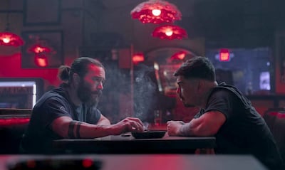 Tom Pelphrey and Raul Castillo portray criminals who steal from biker gangs in HBO's Task. Photo: HBO