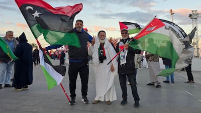 People gather at Martyrs’ Square in Tripoli to mark the anniversary of the February 17 Revolution that led to the fall of Muammar Qaddafi’s rule in 2011. AFP