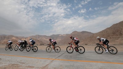 The pack rides during the fifth stage of the UAE Tour on Thursday. AFP