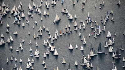 Boats sail near Trieste during the 45th Barcolana regatta on October 13. Giuseppe Cacace / AFP