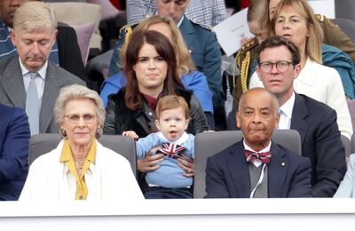 Princess Eugenie and Jack Brooksbank with their son, August, on Sunday. PA