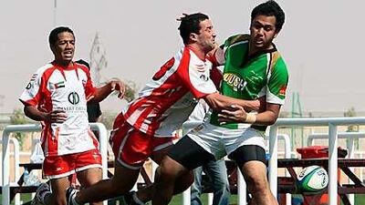 Abdullah Bal Khada, left, of Al Ahli, plays for the only team in the UAE made up of Emiratis. The UAE RA hope to attract more nationals to the sport, which is dominated by expatriates.