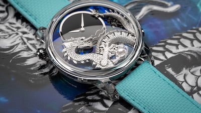 The Imperial Dragon Automaton Sapphire Opal watch designed by John Howe. Photo: Jaquet Droz