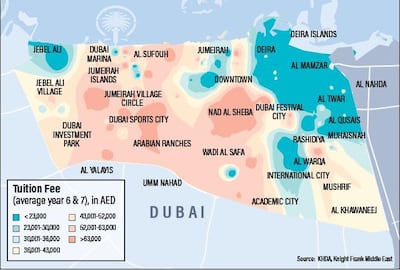 The most affordable schools are largely located in old Dubai and Jebel Ali, while the priciest are situated in a corridor running through Barsha and the desert communities. Roy Cooper / The National