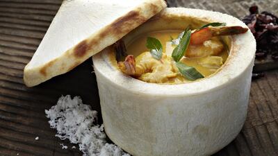 Dum Nariyali Prawns at Signature by Sanjeev Kapoor. Kapoor has described the Indian cuisine served at his Signature restaurants as “art on a plate”. He is is scheduled to open one at the Nation Galleria mall in mid-September. Courtesy Signature