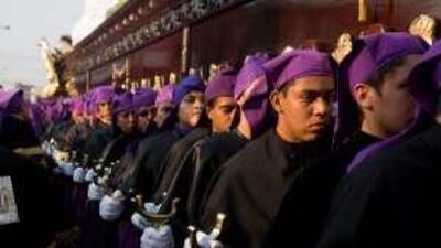Catholics carry a float during Semana Santa in Antigua, Guatemala.