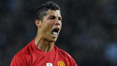 Manchester United's Cristiano Ronaldo shows his delight after his team's victory over Porto.