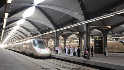 Saudi passengers on the platform at Makkah train station. AFP