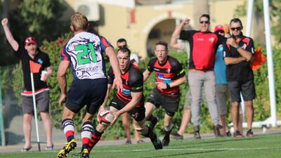 Jebel Ali Dragons II take on The Sharjah Wanderers in the finals of the UAE Conference at the Sharjah Wanderers Sports Club on 25 March, 2016. Navin Khianey for The National