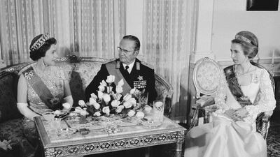 Queen Elizabeth and Princess Anne attend a meeting with Yugoslav political leader Josip Broz Tito during a State Banquet at Beli Dvor in 1972.