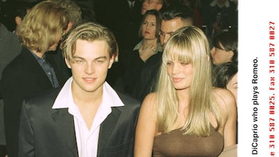 Leonardo DiCaprio, in an open-necked shirt, attends the premiere of 'Romeo and Juliet' in Los Angeles, California, on October 27, 1996. Getty Images