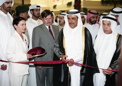Sheikh Hamdan bin Rashid with Emirati businessman Majid Al Futtaim, right, at the opening of City Centre Deira in 1995. Photo: Majid Al Futtaim