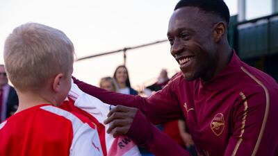 Arsenal and England striker Danny Welbeck made a guest appearance at Arsenal Soccer School Dubai on Wednesday. Courtesy Emirates Media