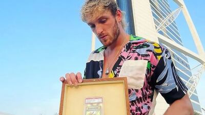 YouTuber Logan Paul pictured at the Burj Al Arab with the Pokemon card he bought for $5.3 million. All photos: @dubsy via Instagram