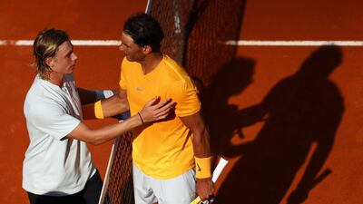 Rafael Nadal, right, found a strong opponent in Denis Shapovalov, whom he beat on Thursday. Dean Mouhtaropoulos / Getty Images