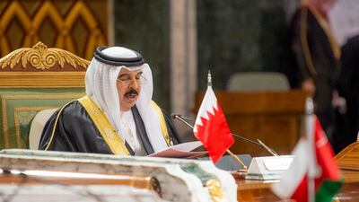 A handout picture provided by the Saudi Royal Palace shows Bahrain's King Hamad bin Isa Al Khalifa attending the Gulf Cooperation Council (GCC) summit in the Saudi capital Riyadh on December 14, 2021. Saudi Royal Palace / AFP Photo