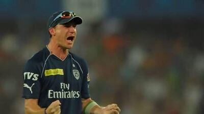 Dale Steyn, pictured playing for Deccan Chargers last year, took two wickets for the Sunrisers Hyderabad in their win over the Delhi Daredevils.