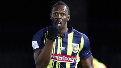 Usain Bolt after coming on as a substitute for L-League side Central Coast Mariners in a pre-season friendly on Friday. AFP