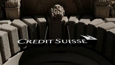 Credit Suisse's logo in Zurich. The lender's fixed-income trading revenue in the fourth quarter was down 84 per cent annually. Reuters
