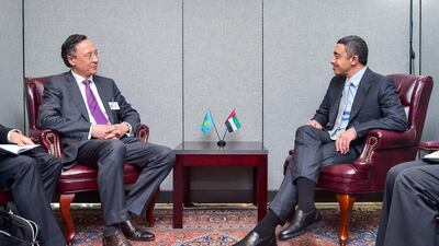 Sheikh Abdullah held discussions with Abdul Rahmanov, the Kazakh foreign minister, on the sidelines of the UN General Assembly. All photos by WAM