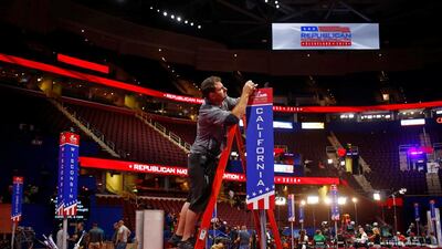 Workers prepare the venue for the Republican National Convention in Cleveland, Ohio. Aaron P. Bernstein / Reuters