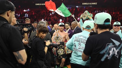 Canelo Alvarez celebrates his victory over Jaime Munguia in Las Vegas. AFP