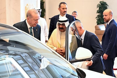 Kuwait's Emir Sheikh Meshal received a Turkish-made electric car as a gift from President Erdogan. AFP