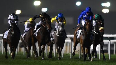 Patrick Cosgrave riding Promising Run wins the Cape Verdi Race at Meydan on Thursday night. Tom Dulat / Getty Images