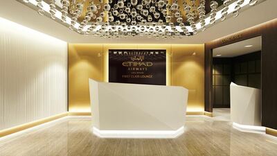 A rendering of the entrance to the new Etihad First Class Lounge at Abu Dhabi International Airport. Courtesy Etihad
