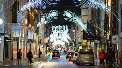 General view of Christmas lights on New Bond Street, in central London.