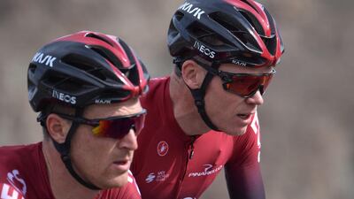 INEOS team rider Chris Froome (R) during the second stage of the UAE Tour from Hatta to Hatta Dam. AFP