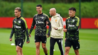 Manchester United's Cristiano Ronaldo shared a laugh with manager Erik ten Hag. PA
